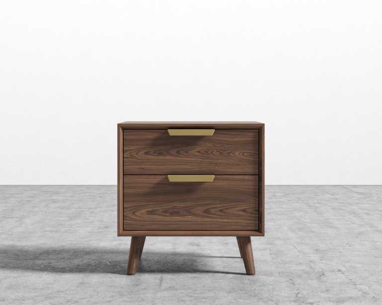 Asher Double Drawer Nightstand-Brushed Brass-Walnut